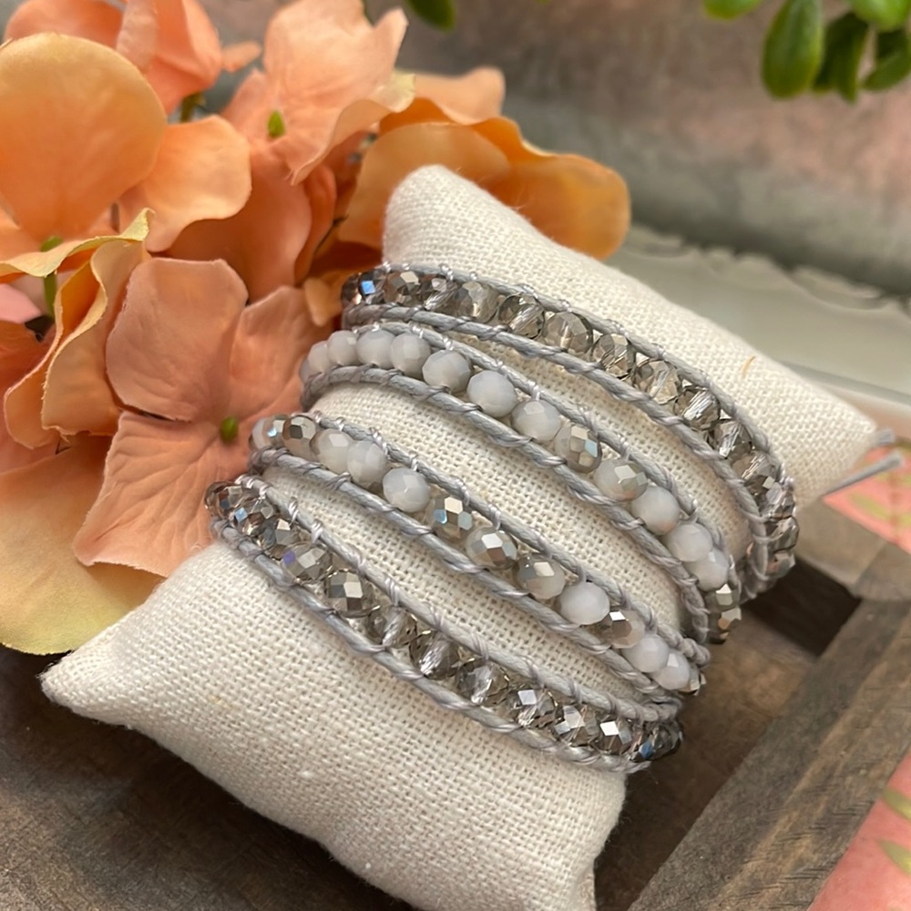JBloom White, Grey, Silver Beaded Wrap
